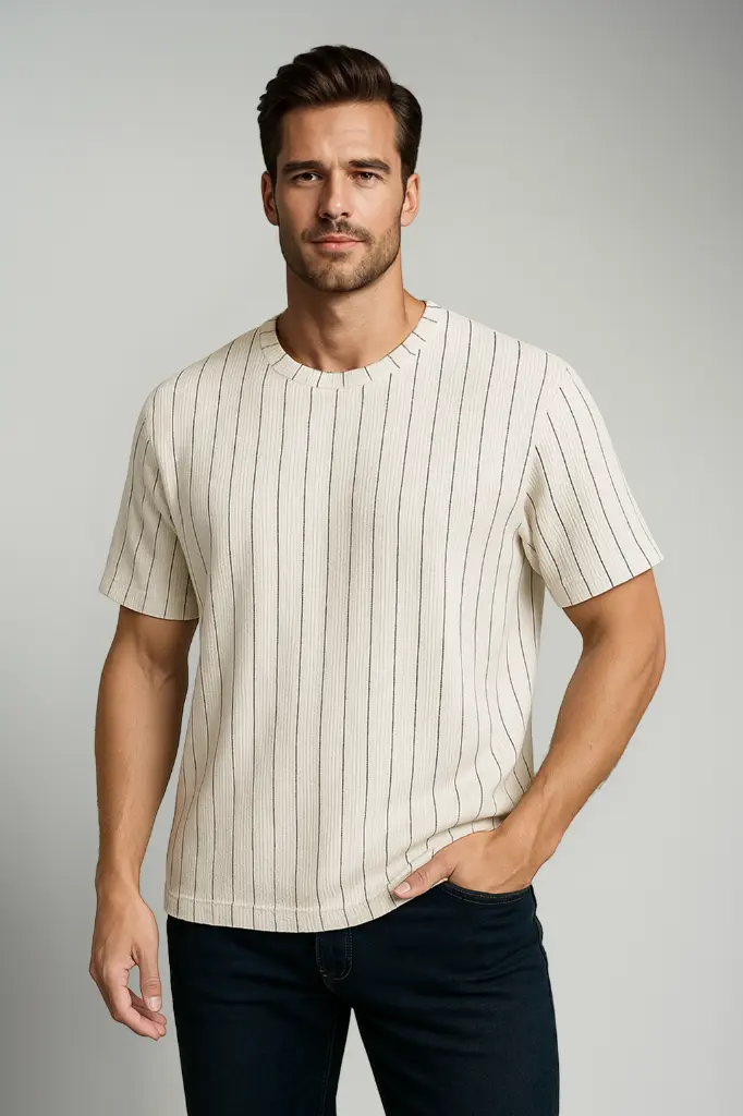 Waffle Stripe Round Neck T-Shirt