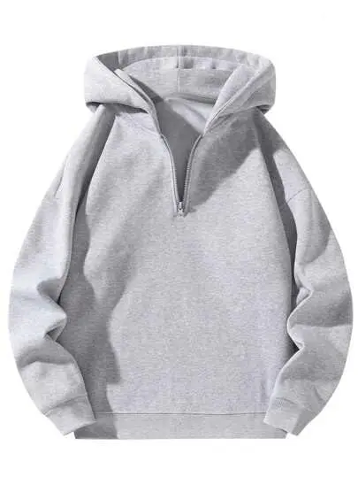 Quarter Zipper Solid Hoodie