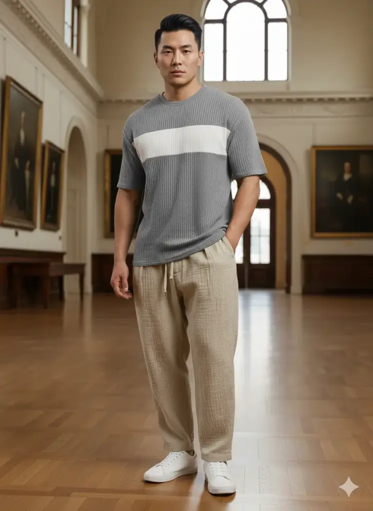 Waffle Stripe Self Design Oversized T-shirt